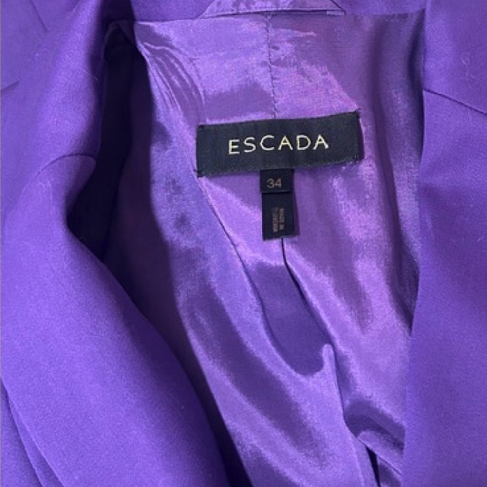 ESCADA Purple Wool Pleated Shoulder Pad Triple Button Blazer Jacket | Size S - Picture 8 of 8